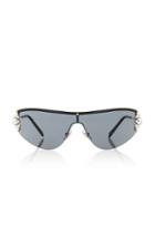 Miu Miu Shield Crystal-embellished Silver-tone Sunglasses