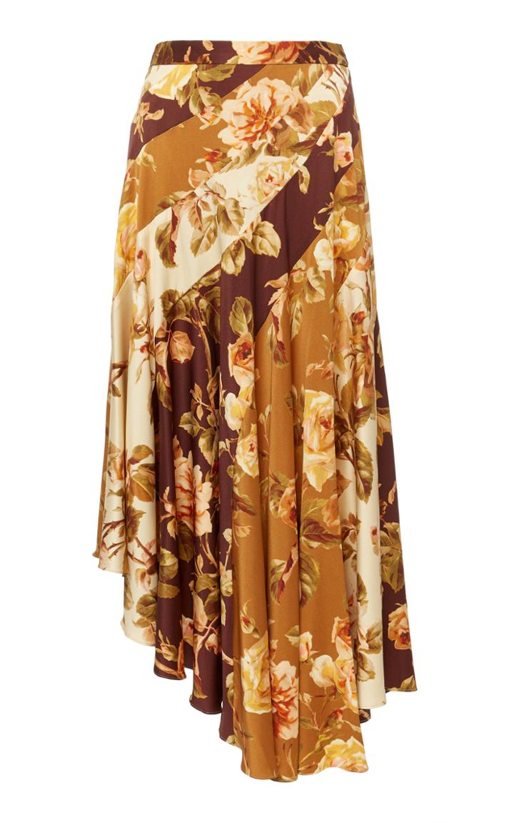 Zimmermann Resistance Asymmetric Floral-print Silk-blend Skirt