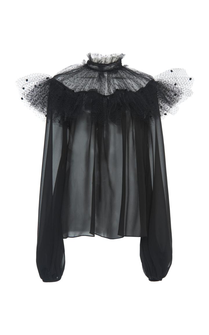 Giambattista Valli Swiss Dot-trimmed Silk Chiffon Blouse