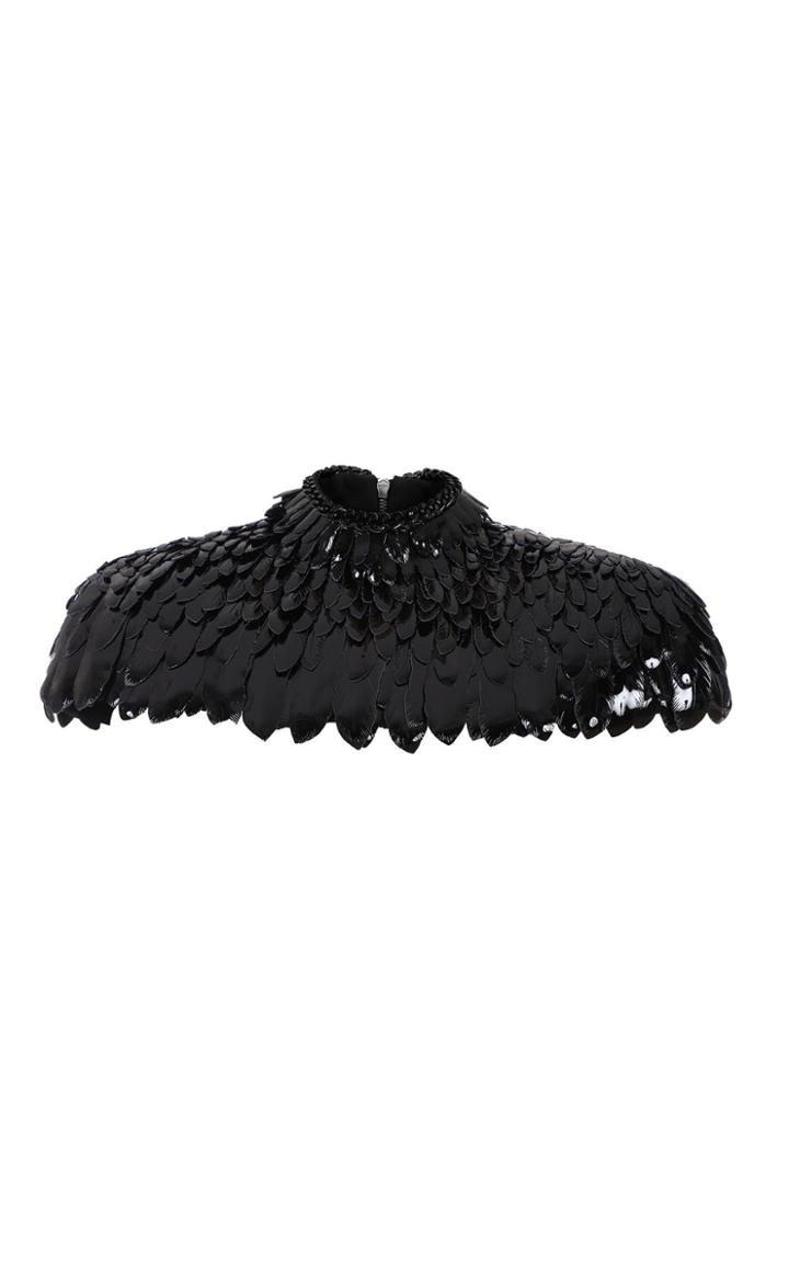Balmain Cropped Feather Effect Faux Leather Mini Cape