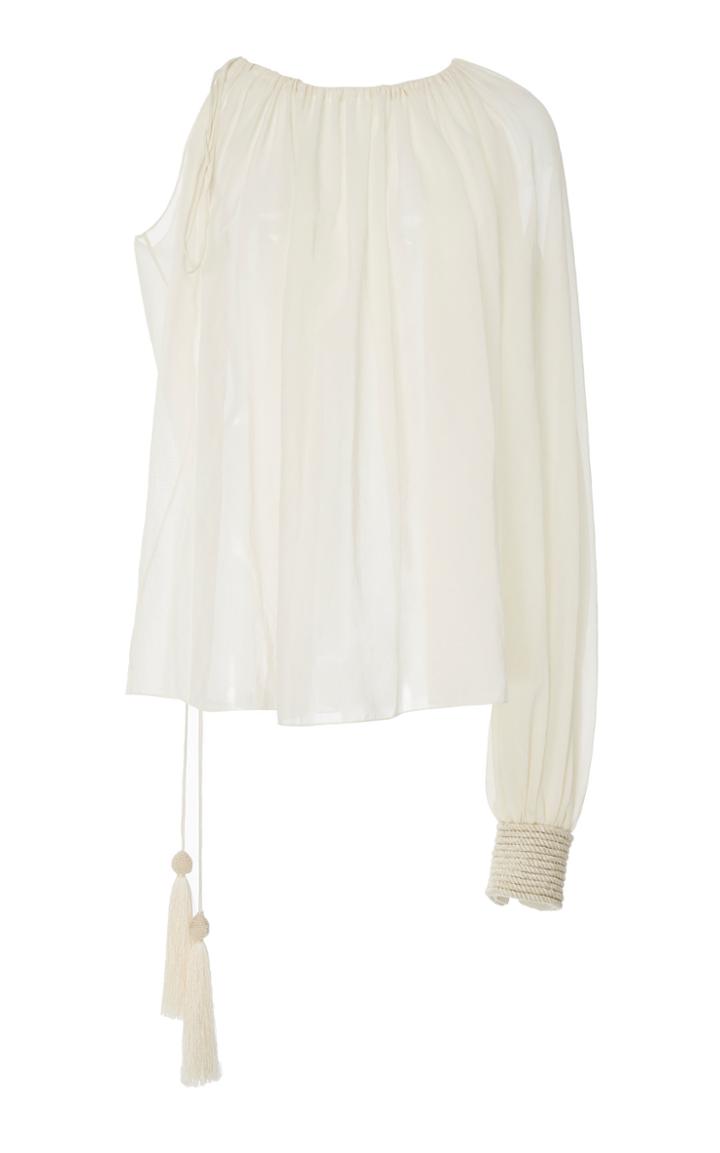 Oscar De La Renta One-shoulder Tassel Cotton Blouse