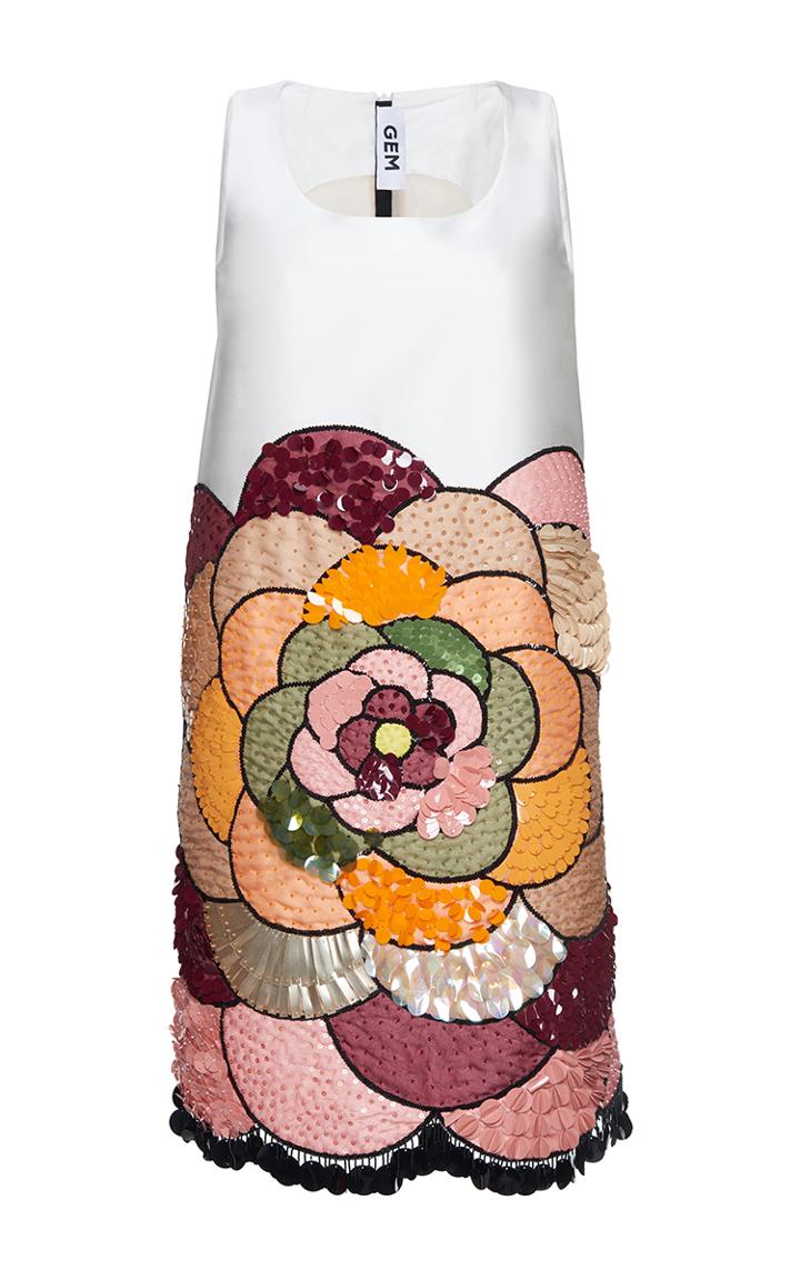 Gem Ciclamino Placed Flower Sleeveless Dress