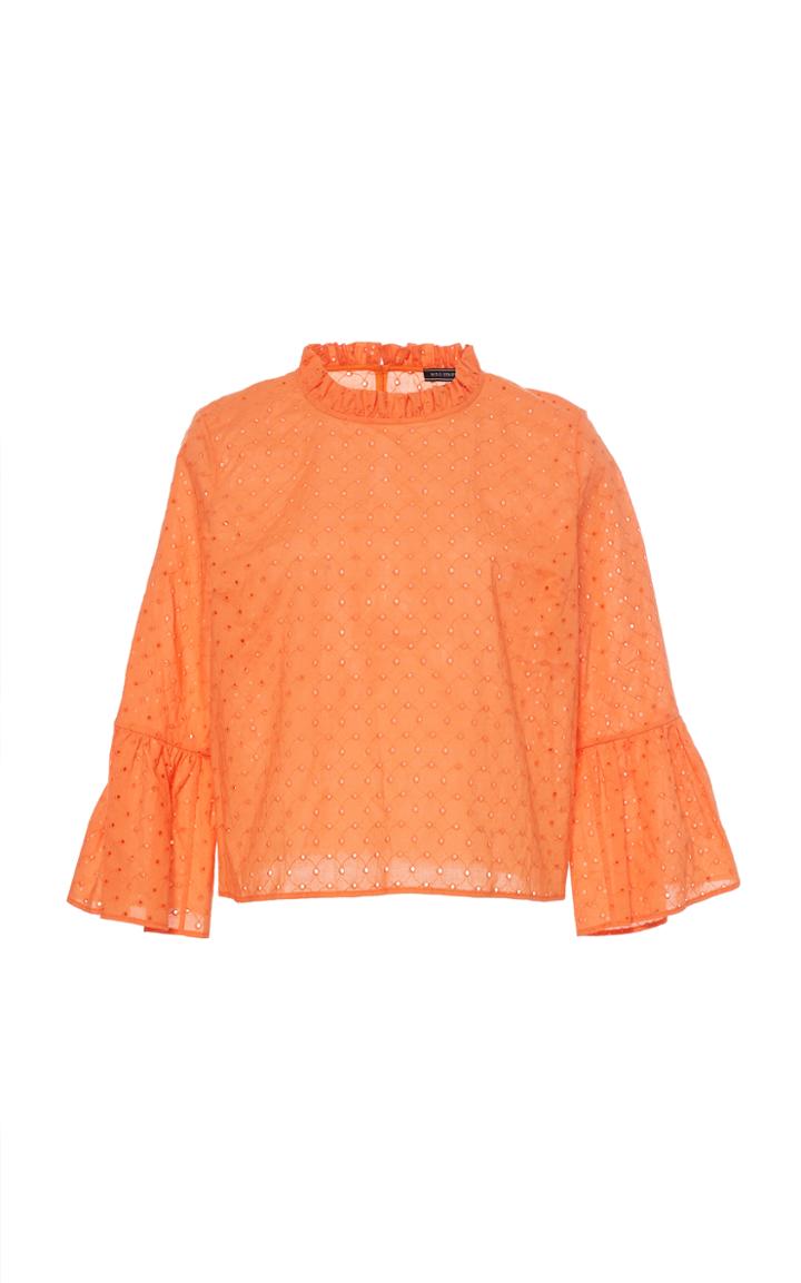 Mds Stripes Eyelet Ruffle Sleeve Top