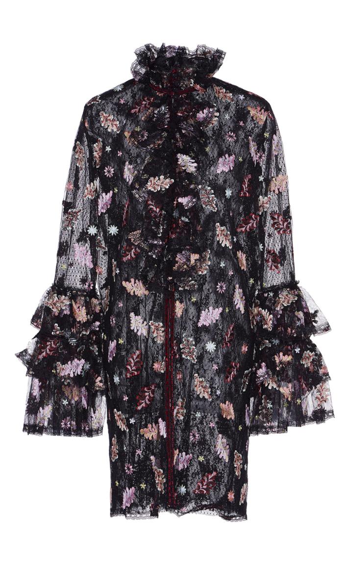 Costarellos Embroidered Ruffled Shirt Dress