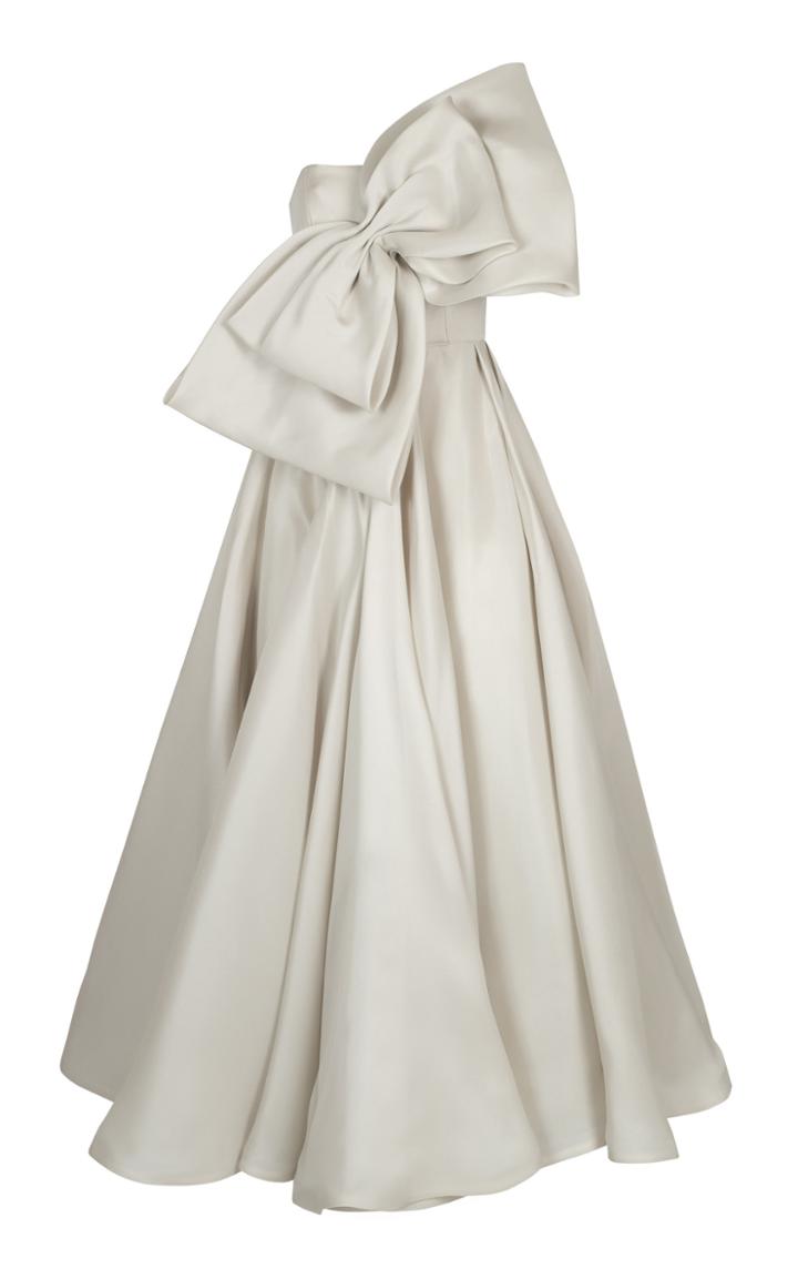 Bazza Alzouman Tea Length Decollete Gown With Oversized Bow