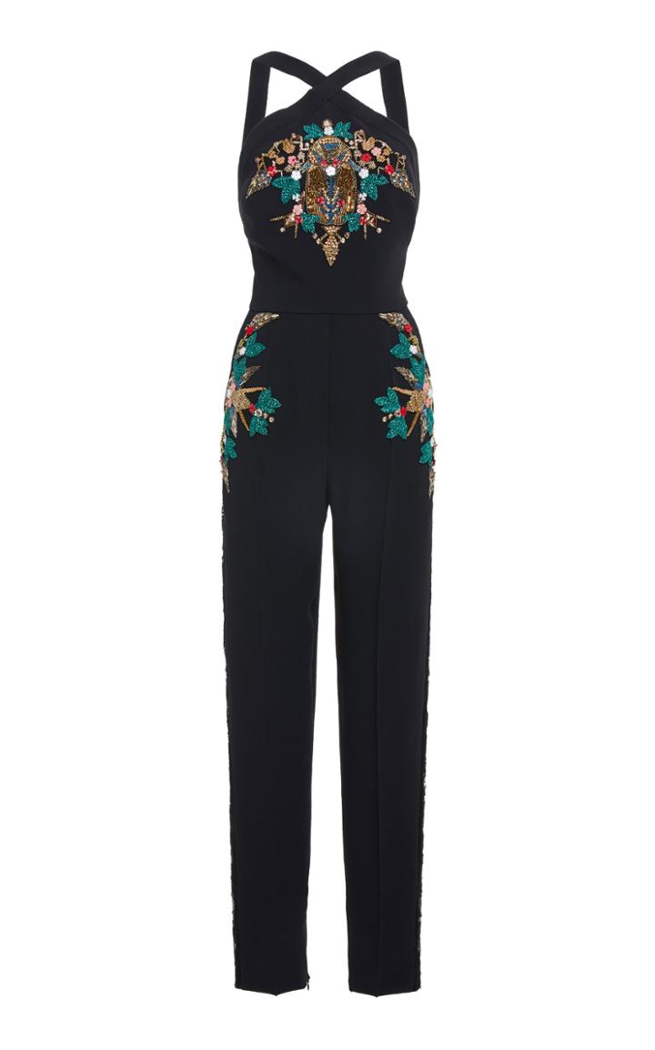 Elie Saab Embroidered Cady Halter Jumpsuit