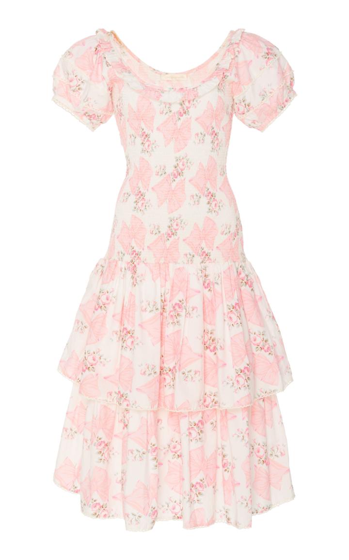 Moda Operandi Loveshackfancy Keaton Cotton Bow Midi Dress Size: 0