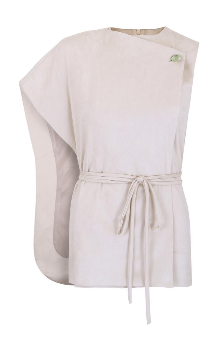 Amal Al Mulla Ivory Two Piece Wrap Around Layered Top With A Prehnite