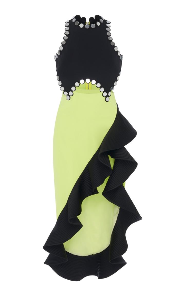 David Koma Asymmetric Crepe De Chine Color Block Dress