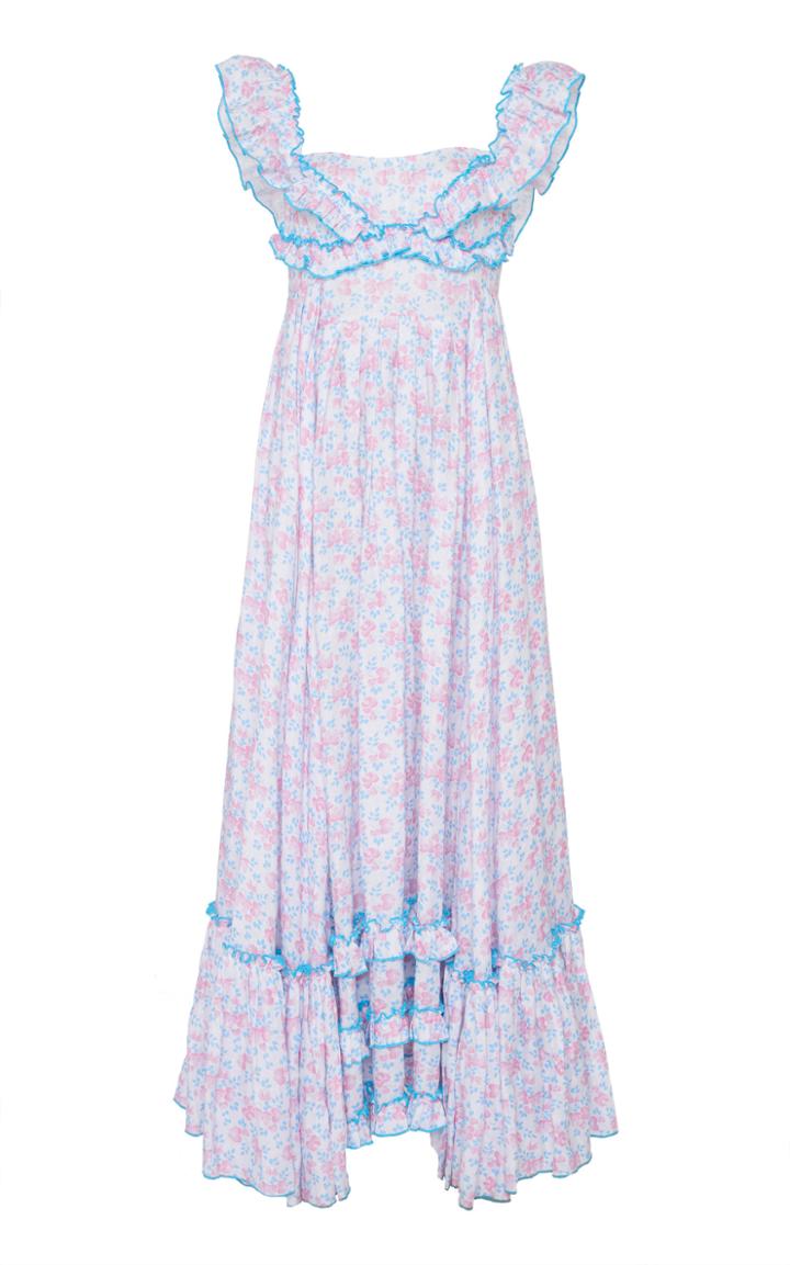 Gl Hrgel Ruffled Floral-print Linen Maxi Dress Size: Xs