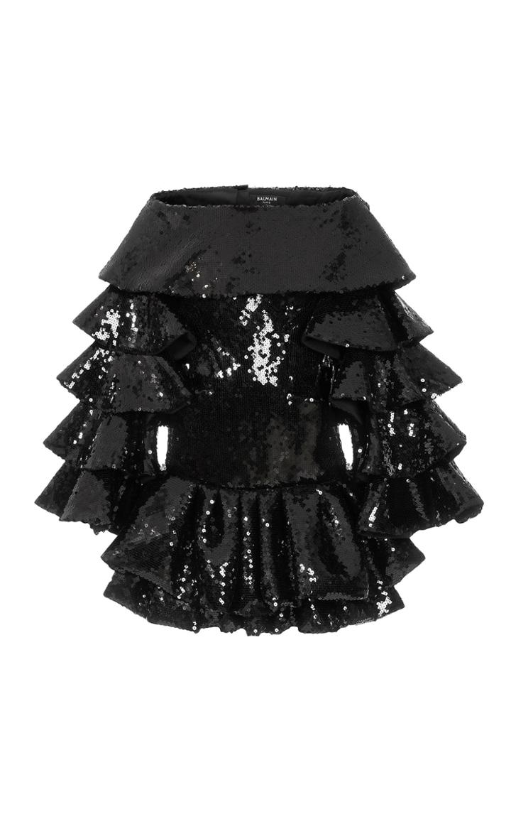 Moda Operandi Balmain Ruffled Sequined Off-the-shoulder Mini Dress