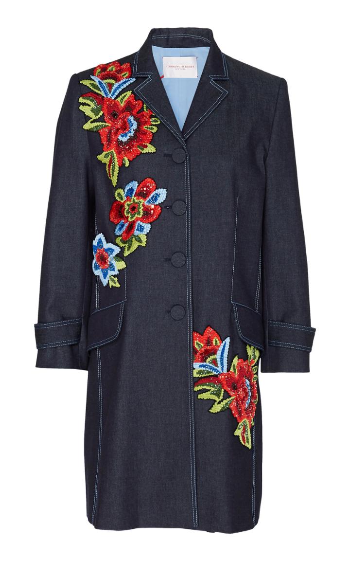 Carolina Herrera Embroidered Single-breasted Coat