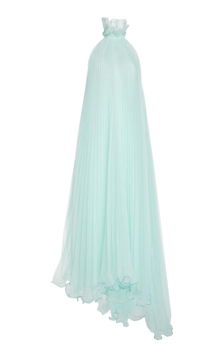 Monique Lhuillier Organza Sunburst Pleated Gown