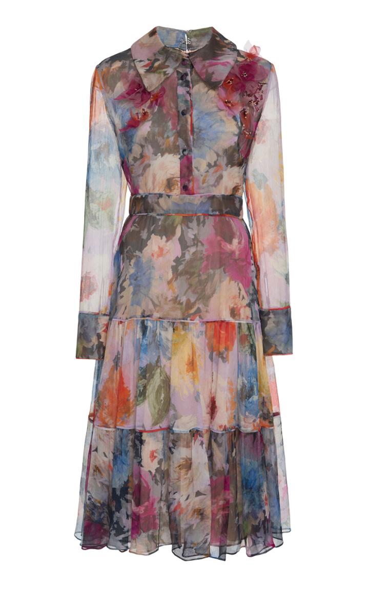 Marchesa Mixed Print Silk Shirt Dress