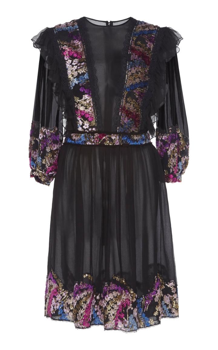 Costarellos Hand-painted Velvety Devor Silk Dress