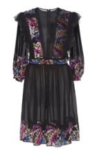 Costarellos Hand-painted Velvety Devor Silk Dress