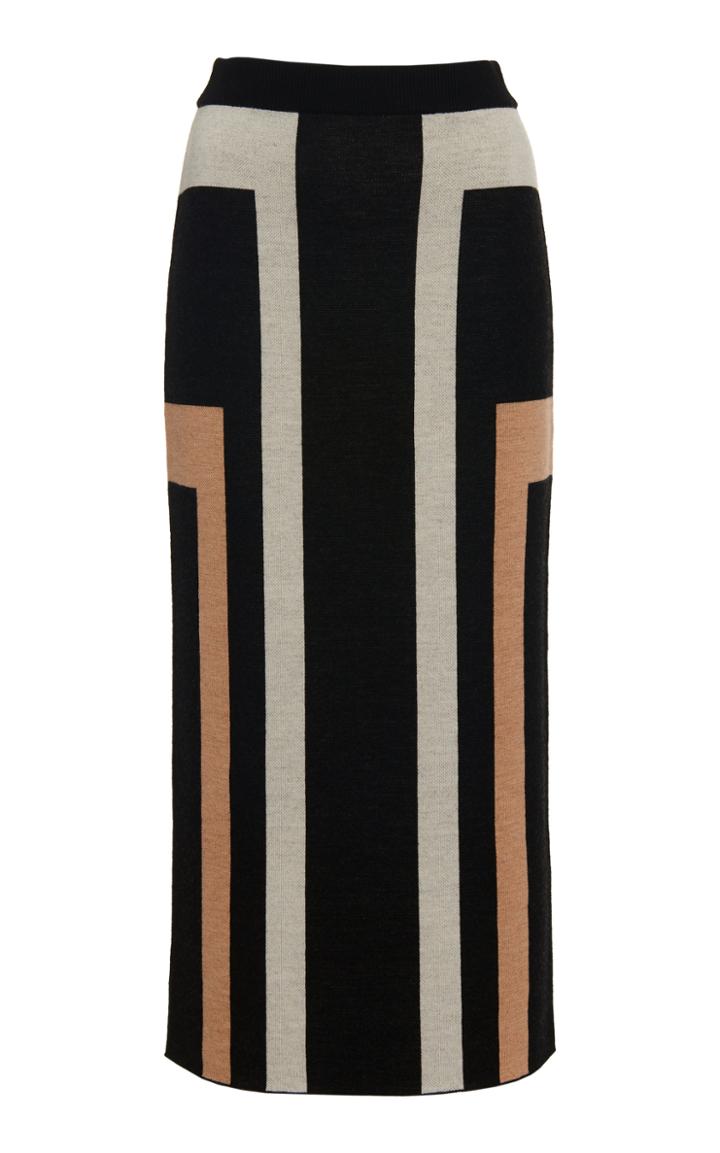 Victor Glemaud Geo Printed Merino Wool Midi Skirt