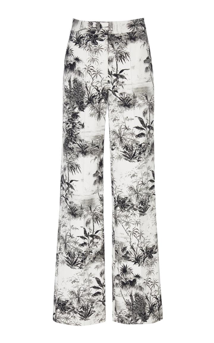 Moda Operandi Adam Lippes Printed Twill Pintuck Wide Leg Trousers Size: 0