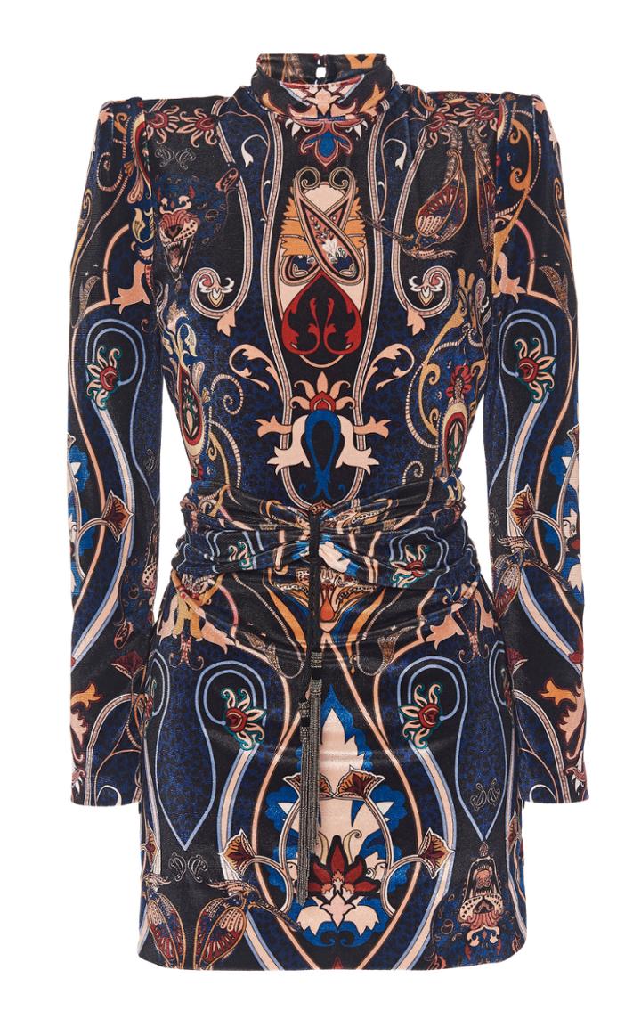 Dundas Printed Velvet Turtleneck Mini Dress Size: 36