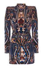 Dundas Printed Velvet Turtleneck Mini Dress Size: 36