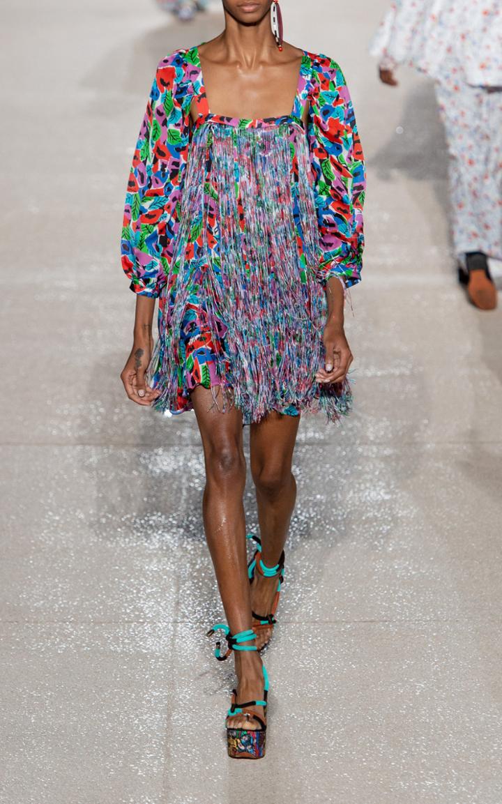 Moda Operandi Missoni Floral Printed Fringed Mini Dress Size: 38