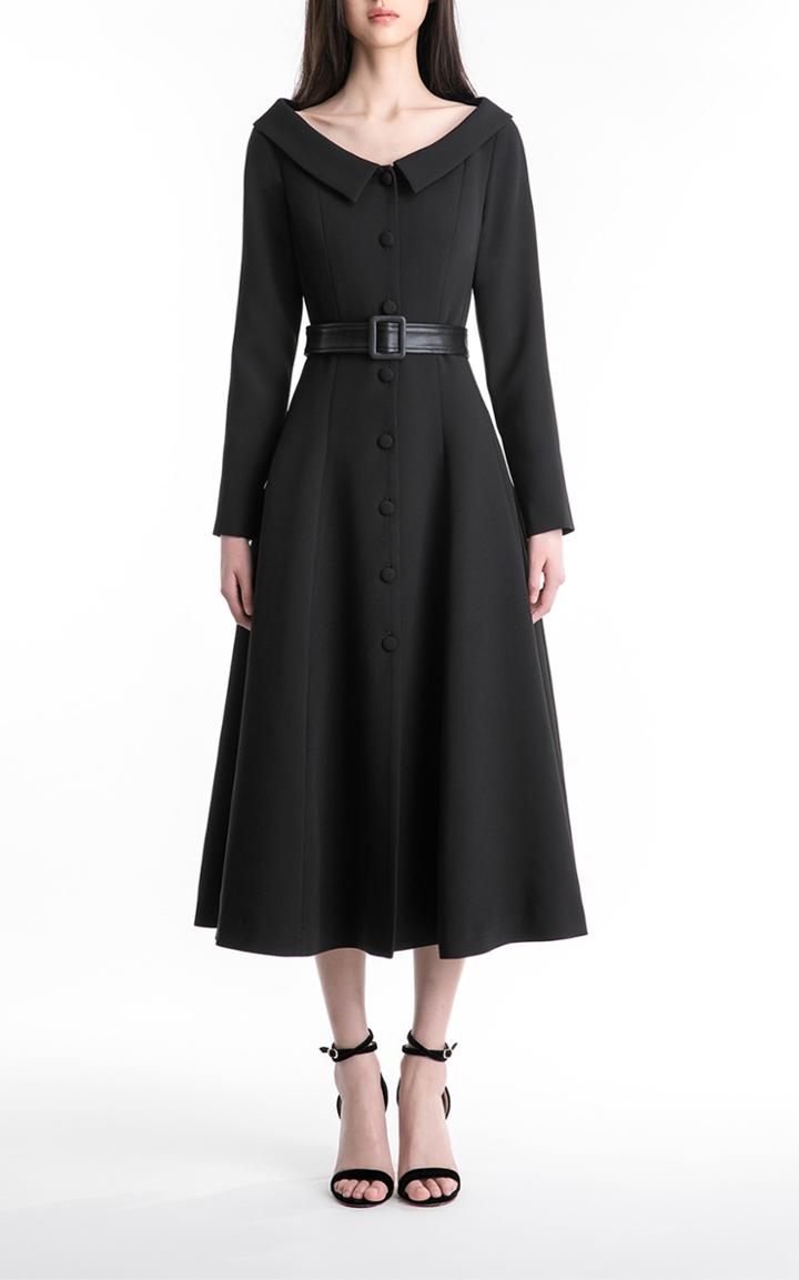 Moda Operandi Huishan Zhang Crystal Belted Button-front Crepe Midi Dress