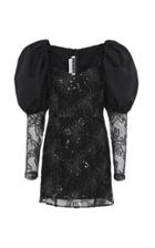 Rotate Sequin-embellished Puffed-shoulder Midi Dress