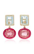 Carol Kauffmann Class 18k Gold Aquamarine And Pink Tourmaline Earrings