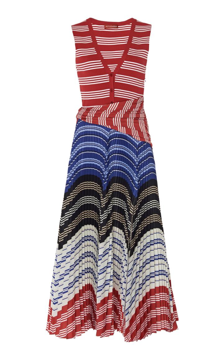 Moda Operandi Altuzarra Milkweed Striped Pliss Midi Dress Size: 34