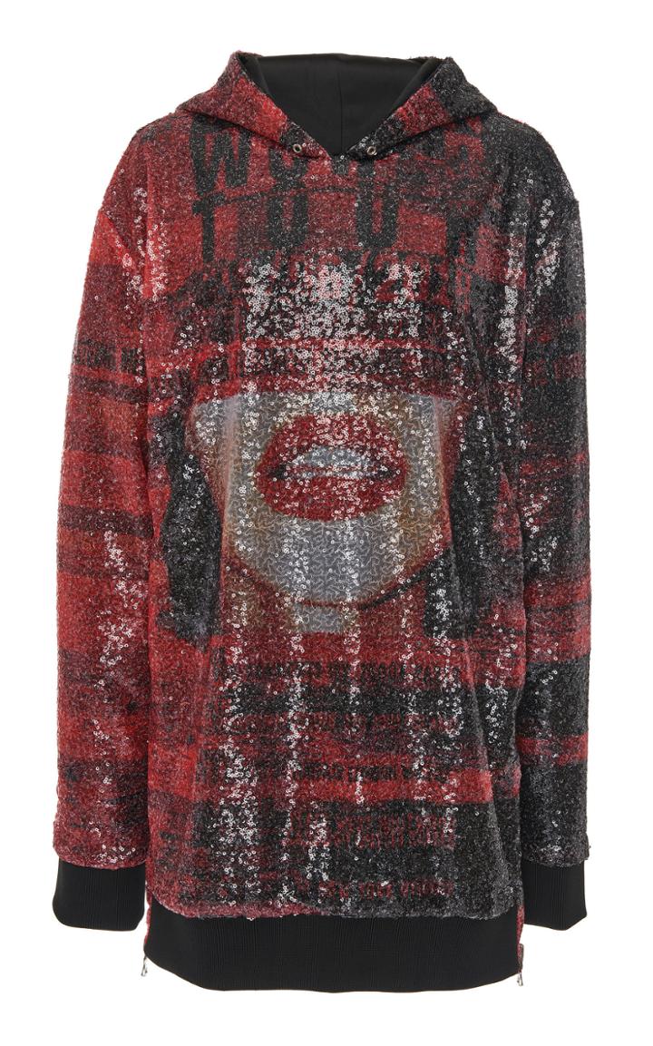 Balmain Printed Sequin Hoodie Dress