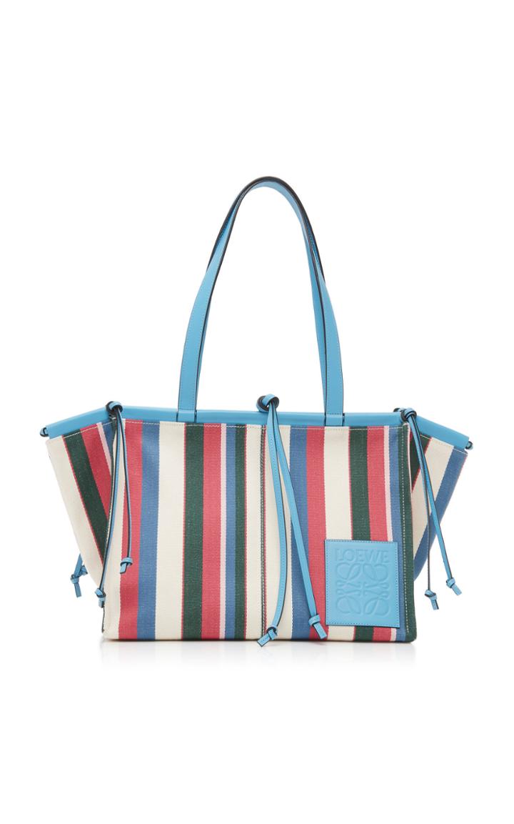 Loewe Cushion Striped Leather-trimmed Canvas Tote