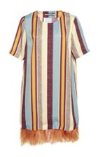Maison Pre Metallic Striped Feather Dress