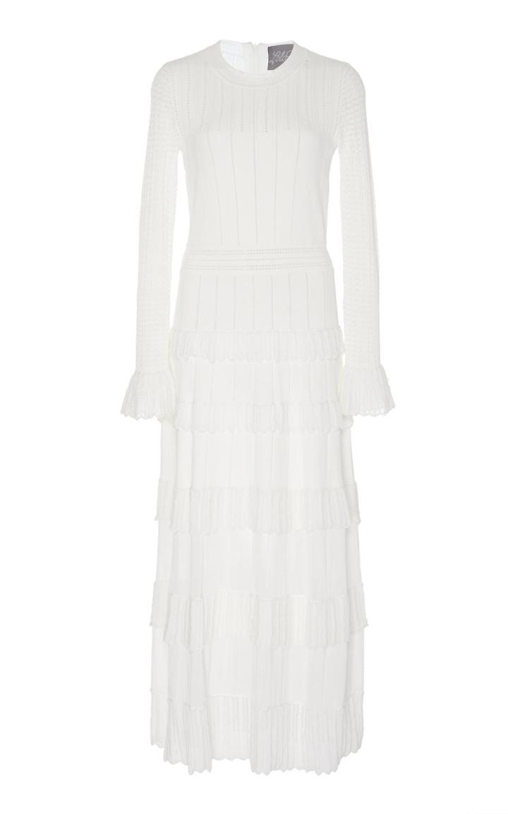 Moda Operandi Lela Rose Ruffled Mixed-knit Midi Dress Size: Xs