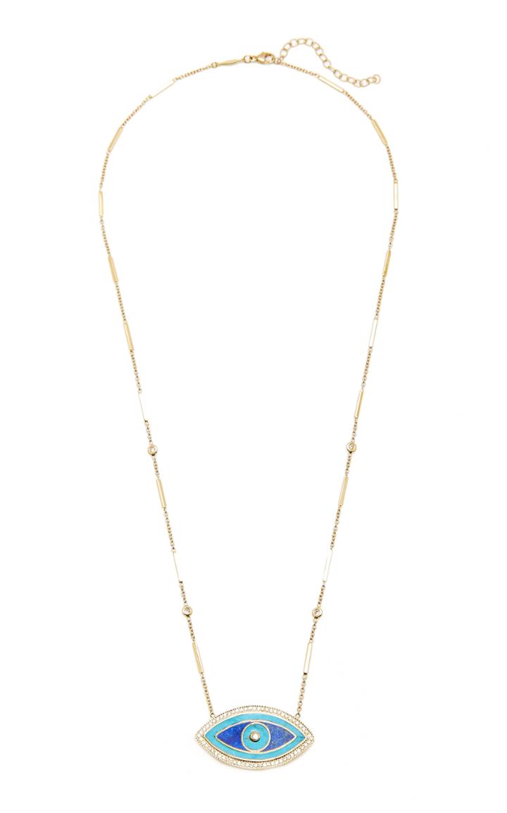 Jacquie Aiche 14k Yellow Gold Large Turquoise And Lapis Inlay Eye Necklace