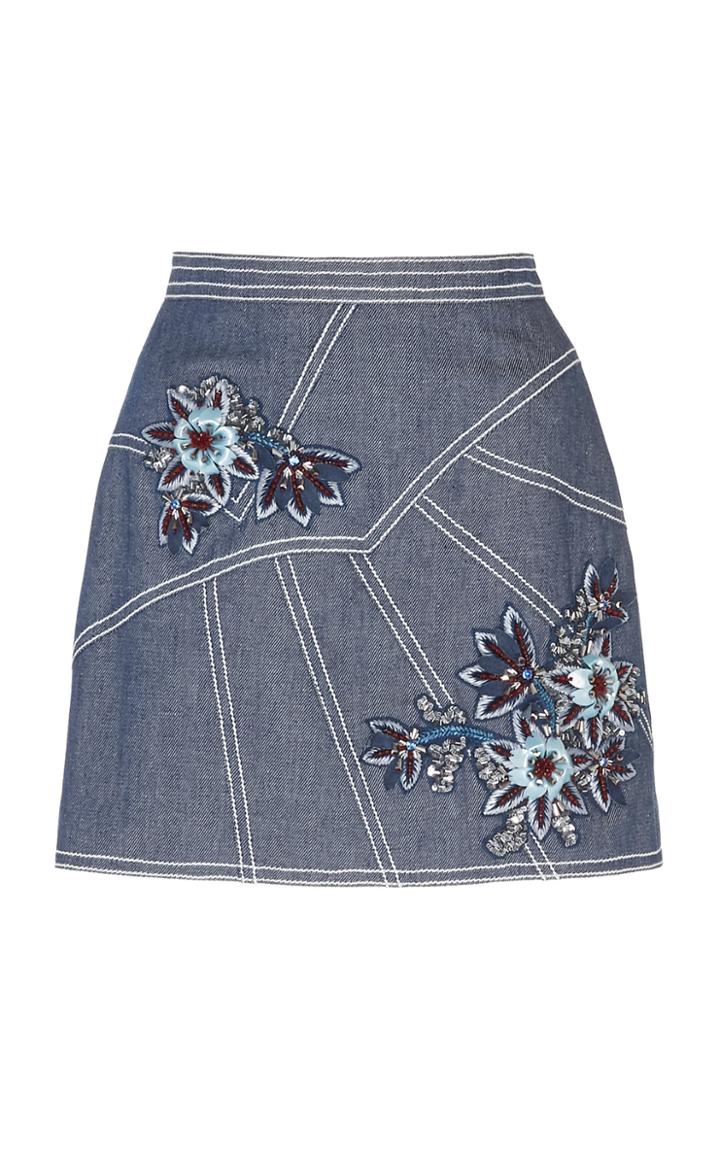 Andrew Gn Floral Denim Mini Skirt