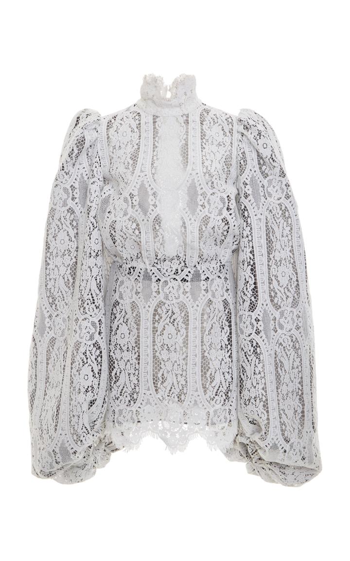 Moda Operandi Attico High Neck Balloon Sleeve Lace Mini Dress