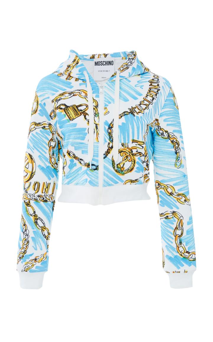 Moschino Printed Zip-up Cotton Fleece Sweatshirt