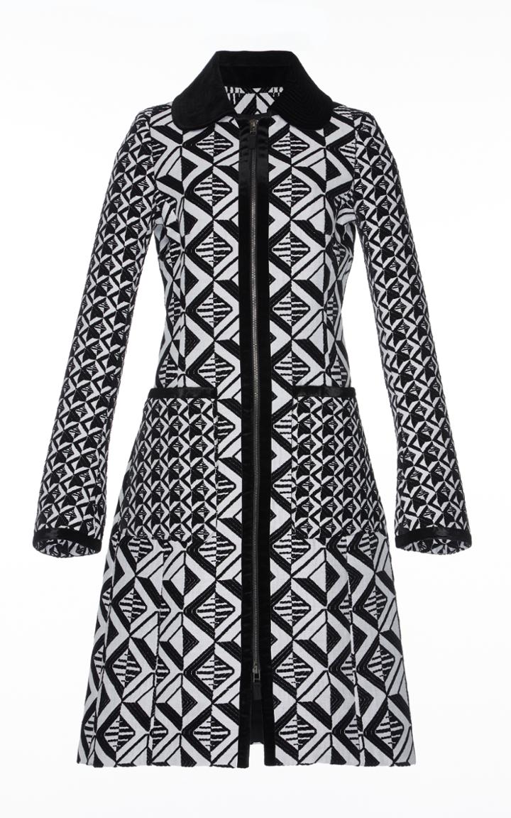 Andrew Gn Embroidered Coat With Velvet Trim