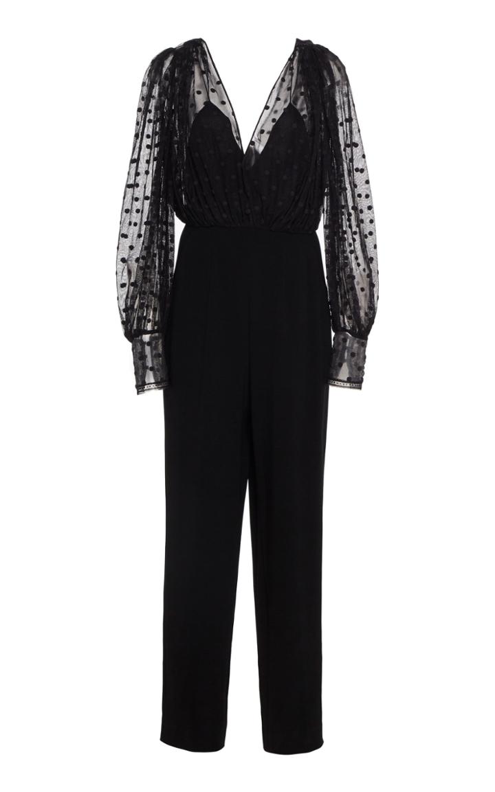 Saloni Bernadette Flocked Tulle And Crepe Jumpsuit