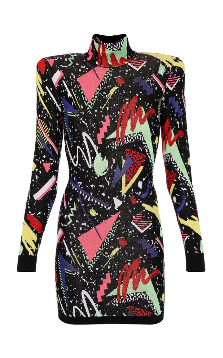 Moda Operandi Balmain Jacquard-knit Turtleneck Mini Dress