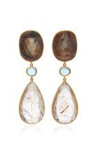 Bahina 18k Gold Sapphire Topaz And Rutilated Quartz Earrings
