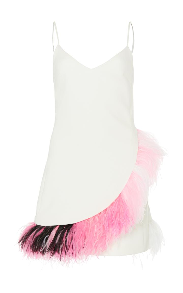 David Koma Asymmetrical Feather Trim Dress