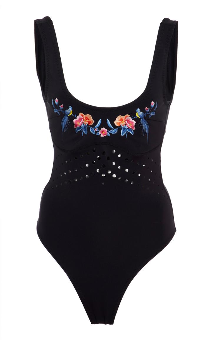 Cynthia Rowley Perforated Floral One Piece