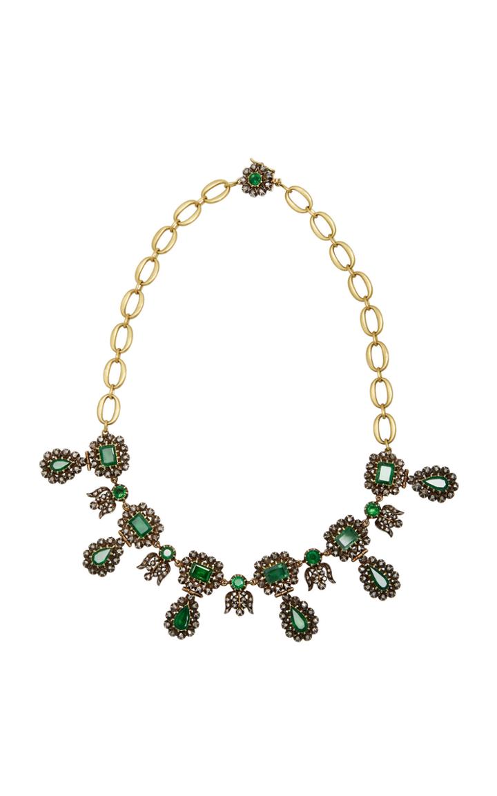 Sylva & Cie 18k Gold Emerald And Diamond Necklace