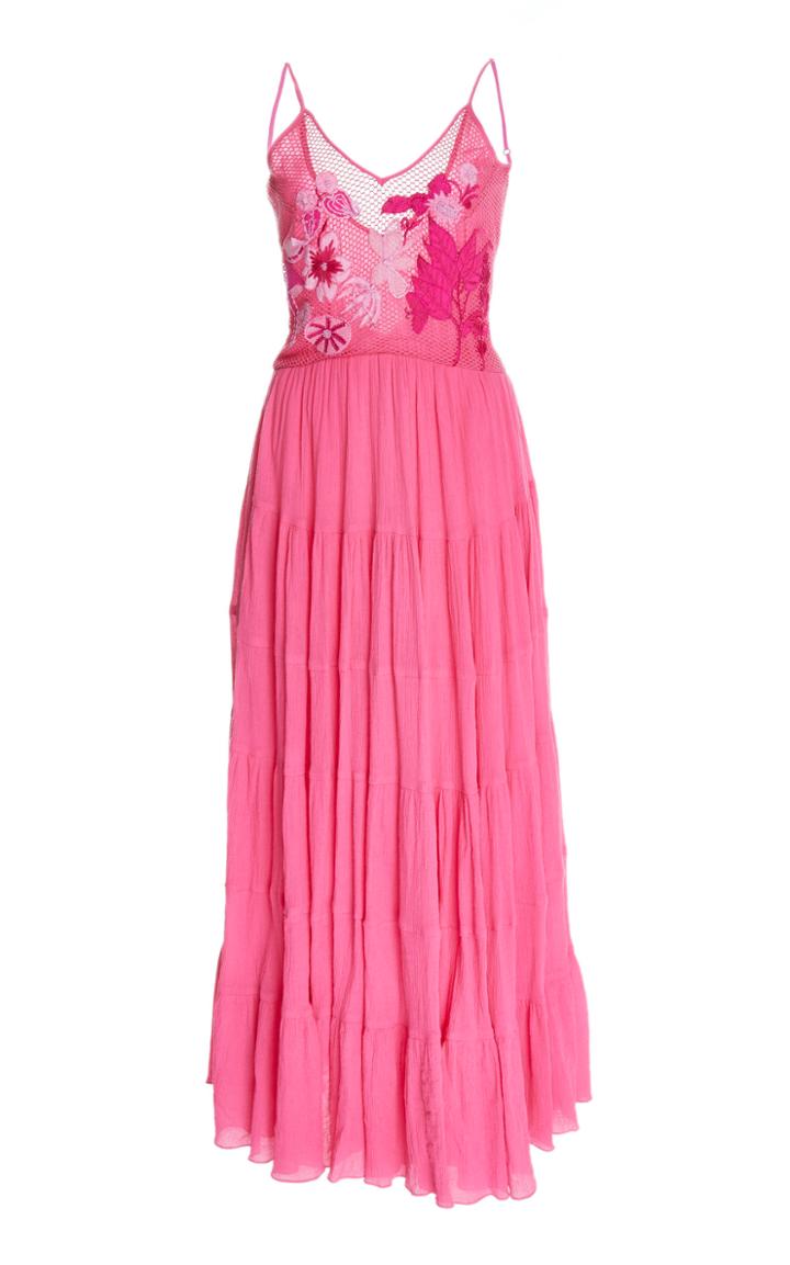 Carolina K Marieta Embroidered Crinkle Cotton Maxi Dress