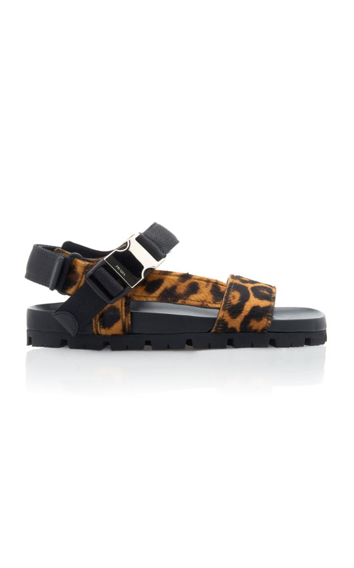 Prada Buckled Leopard-print Calf Hair Sandals