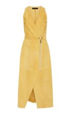 Sally Lapointe Zip Front Wrap Suede Dress