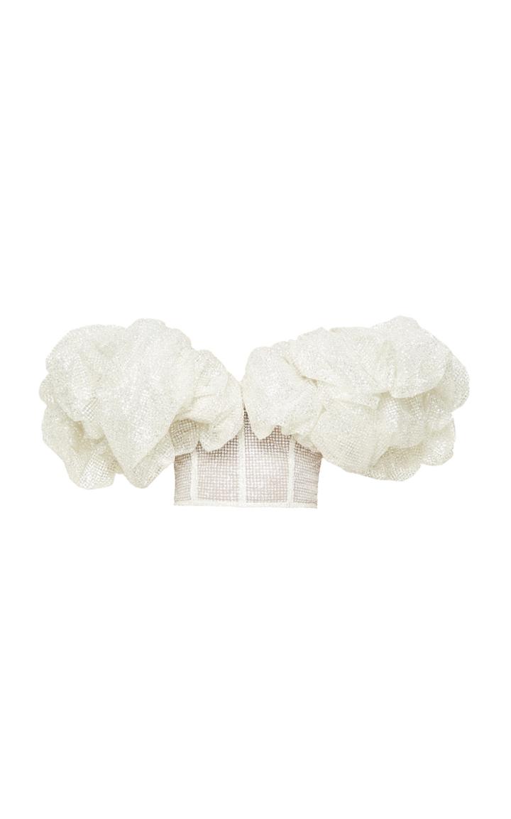 Moda Operandi Mach & Mach Puff-sleeve Glittered Corset Top