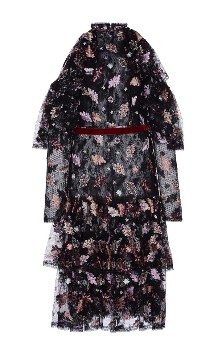 Costarellos Embroidered Cold Shoulder Dress