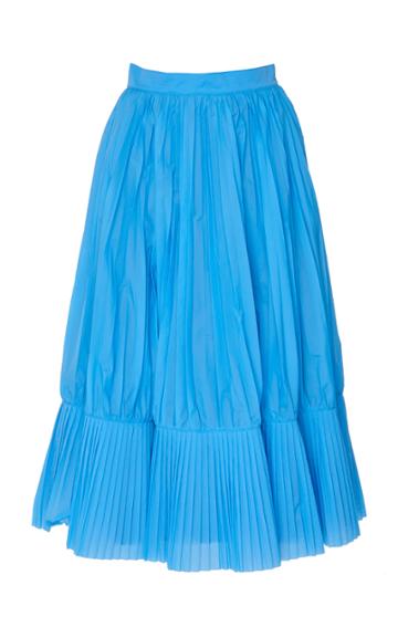 Pushbutton Pleated Midi Skirt